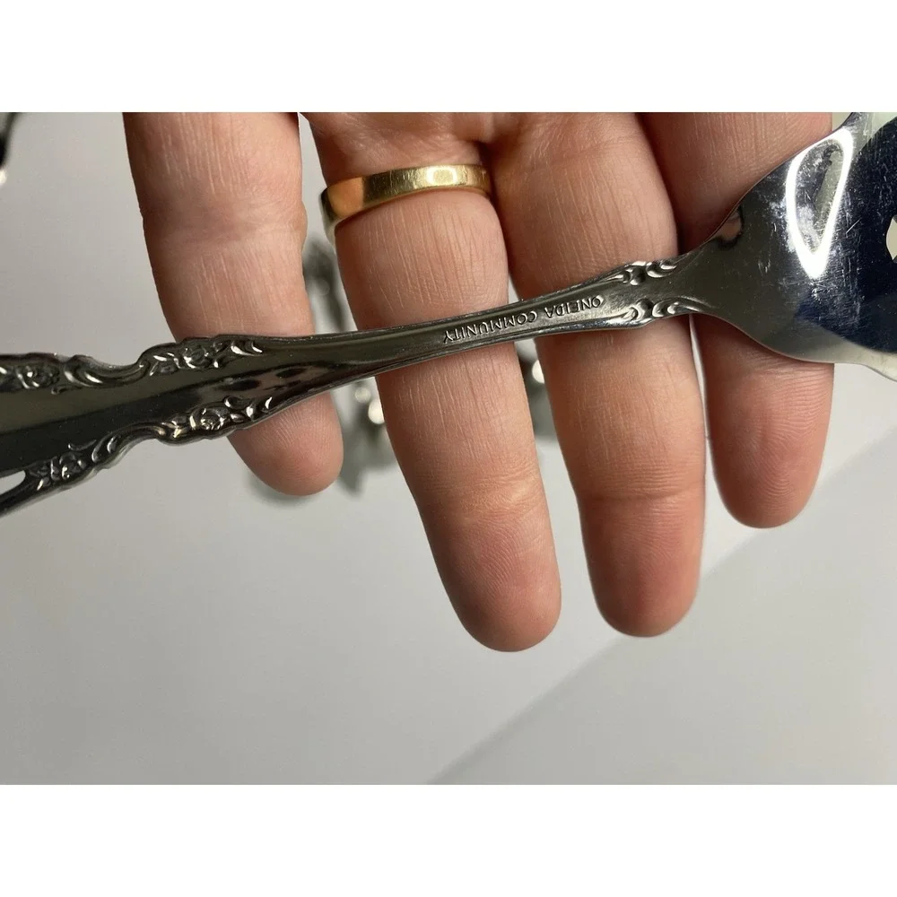 7 - Serving Tablespoon Meat Fork Spoon Pierced Oneida Community BRAHMS Stainless